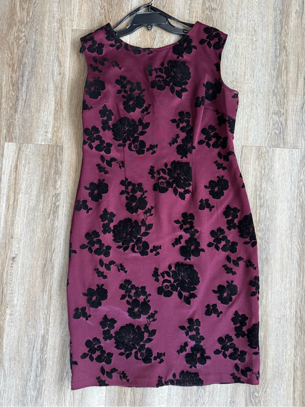 SLNY Burgundy Dress with Black Floral Burnout